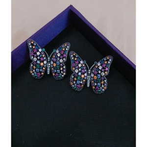 Magnifiques Sparkles Argent Plaqué Laiton Zircon Finition Antique Boucles D'oreilles-Cadeau Tendance Bijoux pour Femmes - Product Image 1