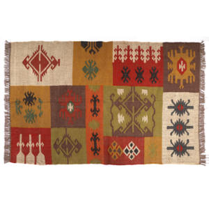พรมปอกระเจาขนสัตว์สไตล์วินเทจทำด้วยมือมีลวดลายเรขาคณิตดีไซน์ปักหลากสีสำหรับบ้านโรงแรมสวนสำหรับพื้นที่ห้อง - Product Image 3