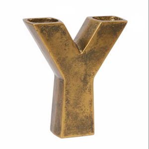 Jarrón de Metal Dorado Antiguo con Forma de Letra Y para Centros de Mesa de Boda de Lujo, Jarrón de Metal con Letra Y Antiguo, Estilo Industrial Vintage Único - Product Image 1