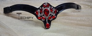 หวีหนังสำหรับขี่ม้างานกลางแจ้งดีไซน์ใหม่แถบคิ้วแฟนซีหินคริสตัลสีแดงงานตามสั่ง - Product Image 3
