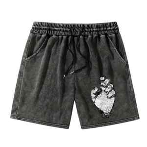 Short en jean droit en toile délavée à l'acide pour hommes sur mesure respirant 100% coton taille moyenne anti-boulochage Streetwear Style décontracté - Product Image 1