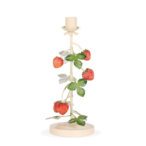 Royal Iron Strawberry Plant <b>Candle</b> Stand Green Leaves <b>Red</b> Berries White Flowers Durable Metal Base Home Decoration - Product Image 3