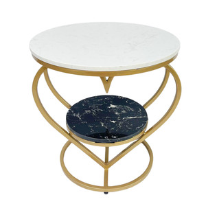 Modern SST015 <b>Round</b> Sofa Side <b>Table</b> with Heart-shaped Frame and Stone Top - Product Image 1