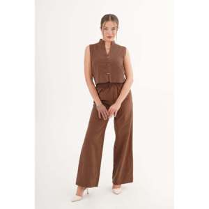 Conjunto de Dos Piezas LUSTRIN para Mujer: Chaleco Elegante sin Mangas en Gamuza Gris y Pantalones Anchos Holgados, Venta al Por Mayor - Product Image 1