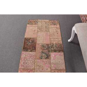 2.5x6.8 ft Turkish Rug, Vintage Runner Rug, <b>Brown</b> Plants & trees <b>Wool</b> Rug - Product Image 4