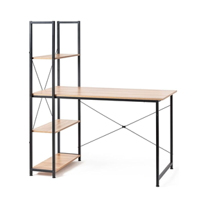 โต๊ะคอมพิวเตอร์อเนกประสงค์พร้อมชั้นวางหนังสือสำหรับโฮมออฟฟิศห้องเรียนหรืออพาร์ทเมนต์ทรง X พร้อมชั้นวางแบบเปิด3ชั้น - Product Image 1