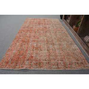 Tapis turc vintage orange traditionnel 4,1 x 6,8 pieds, tissage plat classique, écologique, poil moyen, design patchwork, matière en laine - Product Image 2