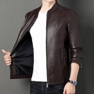 Chaqueta de cuero con borde cruzado para hombre, chaqueta de cuero de motocicleta informal con cuello levantado nuevo estilo británico a la moda para adolescentes - Product Image 4