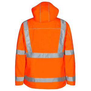 Veste de travail haute visibilité pour hommes, imperméable, coupe-vent, orange, en polyester, avec capuche et bandes réfléchissantes - Product Image 2