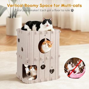 Acogedora Casa para Gatos de Tela de 2 Pisos, Grande para Interiores, 18.50\"x14.56\"x23.6\", con Túnel de Fieltro y Escondite para Varios Gatos - Product Image 4