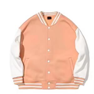 OEM Custom Mens Varsity Jacket Baseball Style Embroidered Cotton Blend Striped Rib Collar Button Up Casual Sports Outerwear - Product Image 5