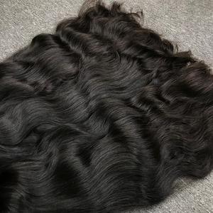 ช่อผมแท้หยิกจากเวียดนามสีน้ำตาลเข้มสีดำสำหรับผู้หญิงมัดผมด้วยผ้าลูกไม้หนาแน่น150% - Product Image 1