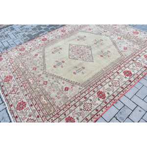 Turkish Large Rug 6.4x8.9 ft, <b>Red</b> White Ombr Rug <b>Wool</b> - Product Image 2