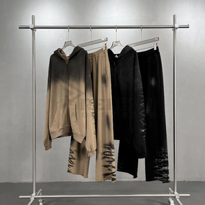 เสื้อฮู้ดซิปย้อมสี ขายดี ผ้าฝ้าย 100% สำหรับฤดูใบไม้ผลิ ชุด 2 ชิ้น ทรงปกติ  แบบเรียบ ปรับแต่งได้ สตรีทแวร์ คุณภาพสูง - Product Image 4