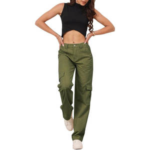 Pantalon cargo décontracté pour femme, coupe droite ample, taille haute élastique, grandes poches, style rétro, qualité supérieure, design urbain - Product Image 3