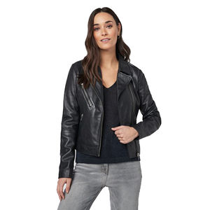 Vestes en cuir noir pour femmes, coupe ajustée, tendance, vestes de moto d'hiver pour filles, vente en gros personnalisée, vestes en cuir décontractées - Product Image 1