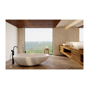 Bañera de hidromasaje independiente de terrazo blanco moderno, superficie sólida, escurridor barato, accesorio de baño de Hotel tradicional - Product Image 1