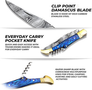 Cuchillo de caza táctico de acero de Damasco de alto rendimiento, gancho de tripa Tang completo, soporte OEM personalizado para acampar al aire libre, madera DIY - Product Image 3