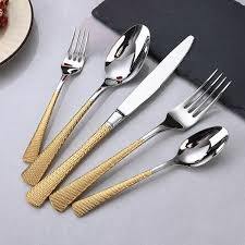 Ensemble de couverts élégant en acier inoxydable, manche doré design, finition miroir, pour la restauration - Product Image 2