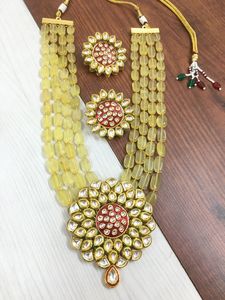 Elegant Designer Kundan Necklace and Matching <b>Stud</b> <b>Earrings</b> for Women Girls Multi-Strand Brass Jewelry for Parties Engagements - Product Image 3