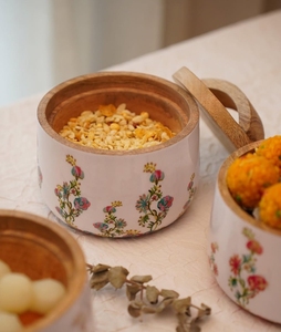 Cuenco contenedor de madera biodegradable de lujo de calidad superior hecho a mano con tapa de madera con estampado esmaltado caja decorativa MOQ 10 piezas - Product Image 1