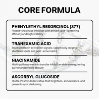 Sérum Éclaircissant Correcteur de Taches à l'Acide Tranexamique, Niacinamide, AA2G, 377 et Squalane pour l'Hyperpigmentation et l'Éclaircissement des Taches Brunes