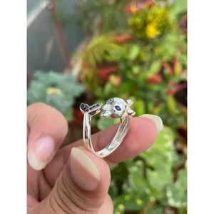 925 <b>Silver</b> Dolphin <b>Ring</b> Vintage <b>Boho</b> Marquise Shape 14k Fine Jewelry with Vermeil Plating Gemstone Inlay Dainty Everyday Wear - Product Image 1