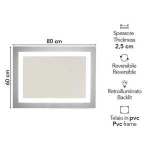 กระจกห้องน้ำ LED แบบพลิกกลับได้ ขนาด 80x60 ซม. พร้อมเซ็นเซอร์สัมผัส ผลิตภัณฑ์ทันสมัยและมีสไตล์ - Product Image 3
