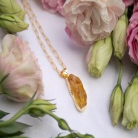 Collier pendentif de luxe pour femme, en laiton plaqué or avec citrine, chaîne à maillons, longueur personnalisable, bijoux tendance, prix de gros