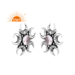 Meilleure vente de boucles d'oreilles en argent sterling oxydé avec cristaux naturels et pierres précieuses, quartz, fabricant de bijoux personnalisés - Product Image 1