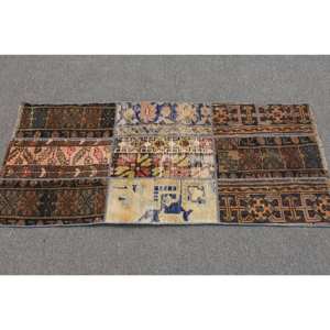 Vintage <b>Brown</b> Blue Patchwork Turkish <b>Wool</b> Eco Friendly Medium Pile Rug 21 X 48ft Flat Weave Dining Room Carpet Latex Backing 4m - Product Image 3
