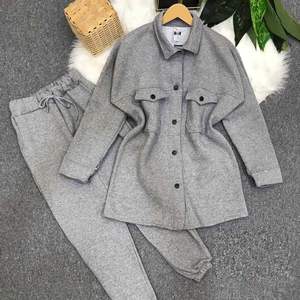 Ladies' 2-Piece Botton with Pocket Sweatshirt Set Comfortable Clothing for Women with Matching Sweatshirt <b>Pants</b> - Product Image 2