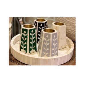 Juego de Quemadores de Incienso de Madera de Sándalo con Incrustaciones de Hueso Ecológico de la Mejor Calidad, Portavelas con Bandeja, Quemador de Bakhoor, Mabkhara, Estilo Indio - Product Image 2