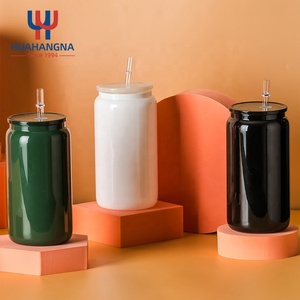 Sublimazione in tinta unita 16oz in vetro con coperchio in plastica e <span class=keywords><strong>supporto</strong></span> in paglia Logo Print <span class=keywords><strong>per</strong></span> <span class=keywords><strong>caffè</strong></span> Soda può tazza di vetro - Product Image 2