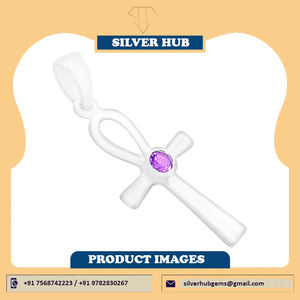 Compre el mejor colgante de forma ovalada de amatista de piedra Natural, colgante de joyería de plata de ley sólida 925 con piedras preciosas al por mayor - Product Image 1