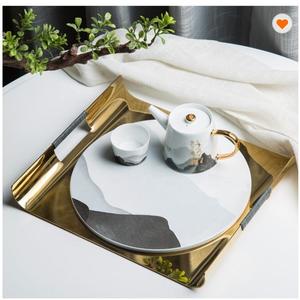 ถาดเสิร์ฟกาแฟทำจากโลหะสแตนเลสทรงกลมสไตล์อินเดียคลาสสิกถาดเสิร์ฟกาแฟโลหะ - Product Image 5