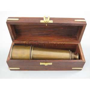 Telescopio antiguo de latón, telescopio de lujo dorado con caja de madera, accesorios de regalo náuticos personalizados, artículos - Product Image 5