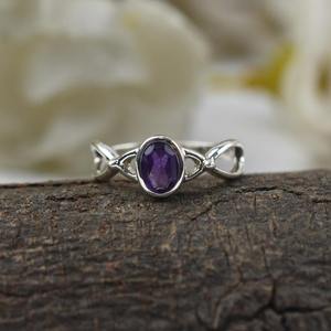 Plata de Ley 925, la mejor calidad, el mejor diseño, regalo de boda, Plata estampada 925, piedras preciosas hechas a mano, anillo giratorio de amatista, joyería - Product Image 2