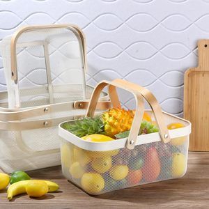 ตะกร้าเก็บลวดทำจากโลหะพร้อมด้ามจับตะกร้าเก็บผักผลไม้ทนทาน - Product Image 2