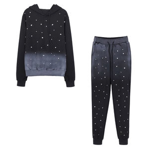 Ensemble de survêtement jogging deux pièces unisexe grande taille avec sweat à capuche zippé et strass, respirant et léger pour l'hiver (pour adultes) - Product Image 1
