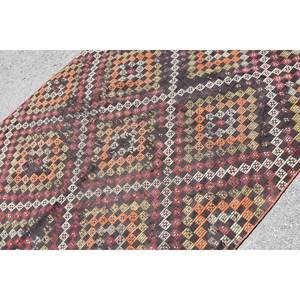 Alfombra turca Vintage étnica marrón rojo 5,2x8,2 pies patrón de retazos lana 10mm área grande para adolescentes 9x12 pasillo rectangular - Product Image 5