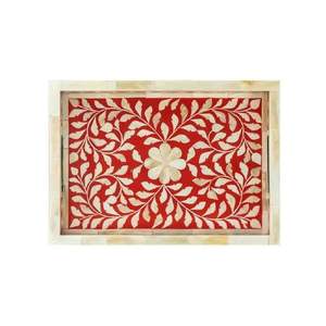 Bandeja de incrustaciones de hueso hecha a mano 100% con patrones de diseño floral Bandeja de servicio de incrustaciones de hueso para ocasiones navideñas - Product Image 3