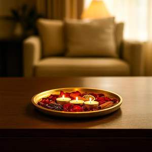 Plateau de service pour la décoration d'hôtel, plateau de service rond en métal pour restaurant, hôtel, dîner, fruits, collations - Product Image 6