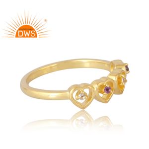 Última venta plata esterlina 925 18K chapado en oro amatista natural y topacio blanco anillo de piedras preciosas Demi joyería fina para regalo de mujer - Product Image 4