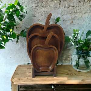 Vajilla artesanal india, plato de madera de mango Natural en forma de manzana, regalos de navidad únicos para comida, bandejas decorativas de frutas secas - Product Image 4