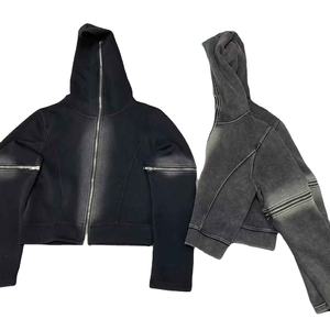 Custom Oversized <b>Zip</b>-Up Fleece Regular Fit Winter Plain Dyed Streetwear Pullover Distressed <b>Pocket</b> <b>Hoodies</b> for Men - Product Image 2