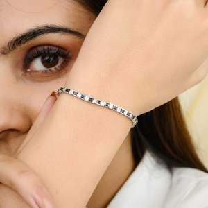 Bracelet tennis glamour en or blanc massif 18 carats, meilleure qualité, fait main, saphir bleu naturel carré, diamant, tendance, mariage, fête - Product Image 2