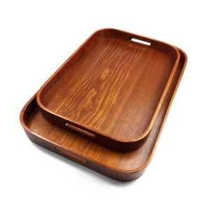 Plateau de service alimentaire en bois au design tendance avec poignées en acier inoxydable, plateau de service à thé de la plus haute qualité, couleur marron - Product Image 3