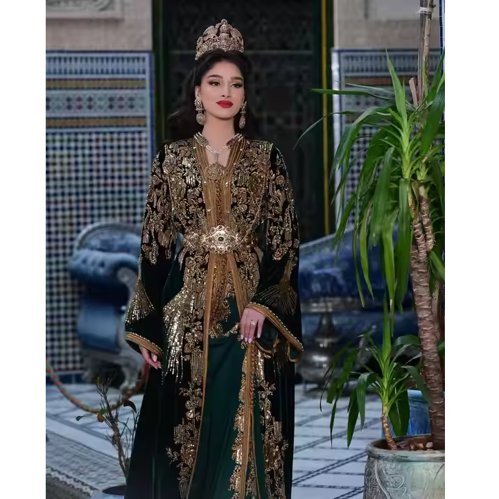 Elegant Vintage Moroccan Satin Wedding Gown