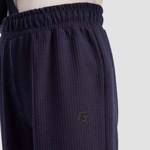 Pantalon décontracté en maille gaufrée bleu marine, confortable, respirant, taille haute, imprimé, avec fermeture élastique, coupe ample pour toutes les saisons - Product Image 4